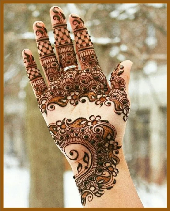 Modern Front Hand Mehndi Design With Palm Chain Motifs